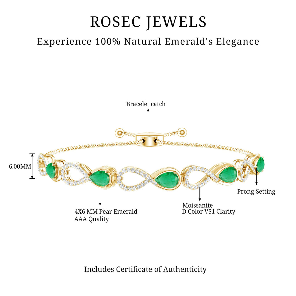 Emerald Infinity Bracelet – Adjustable Bolo Chain With Moissanite Stones