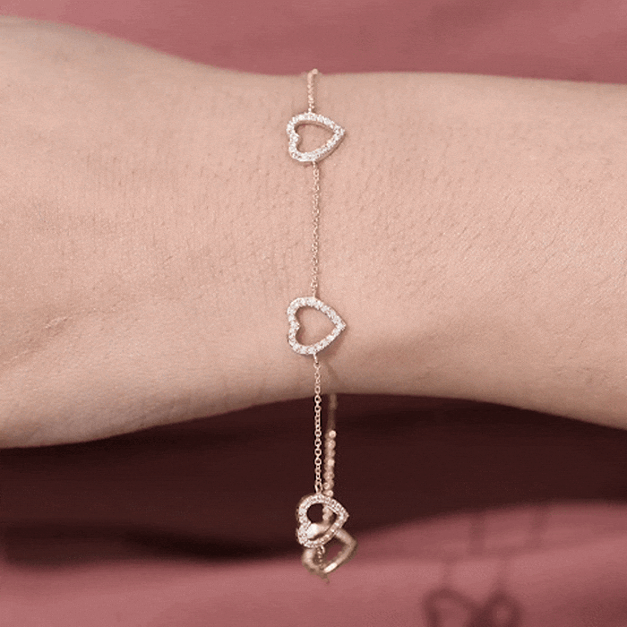 Diamond Heart Bracelet - Certified Prong Setting Chain With Round Brilliant Diamonds