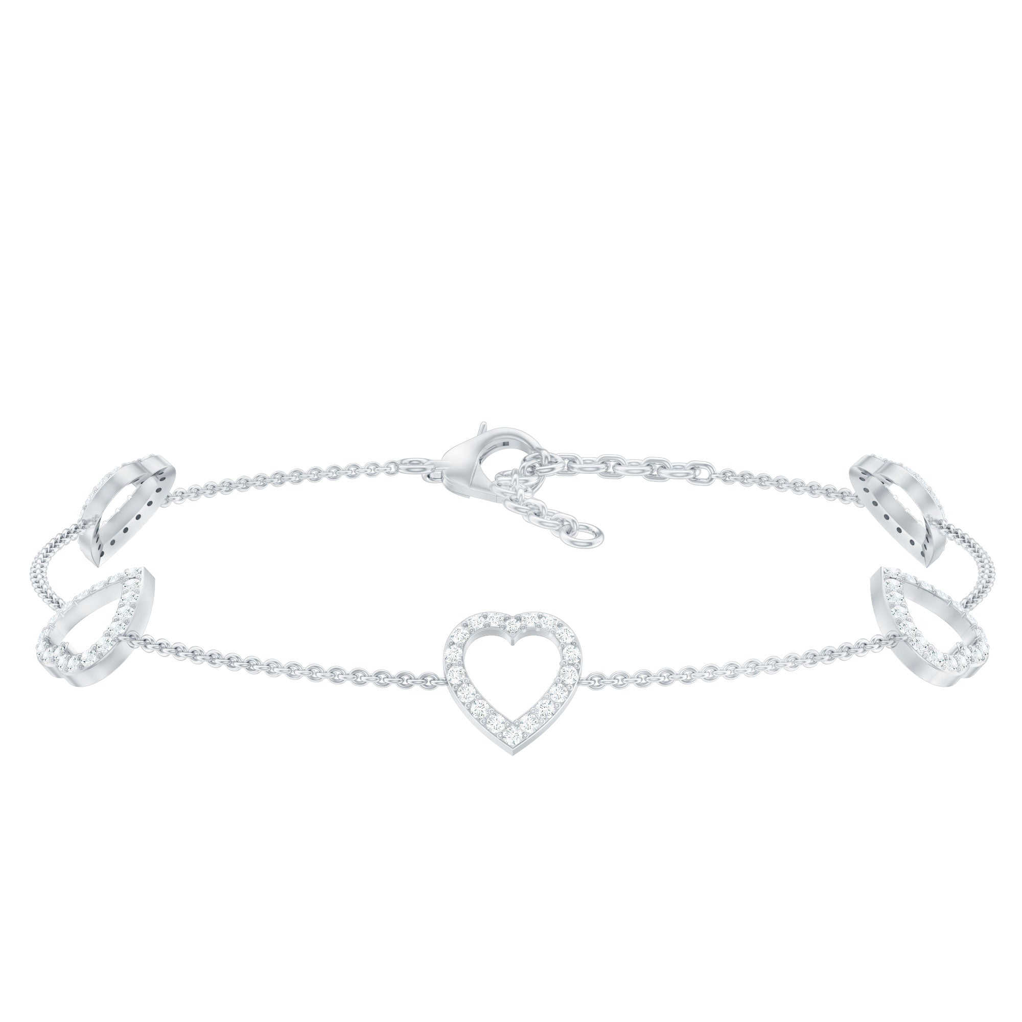 Diamond Heart Bracelet - Certified Prong Setting Chain With Round Brilliant Diamonds