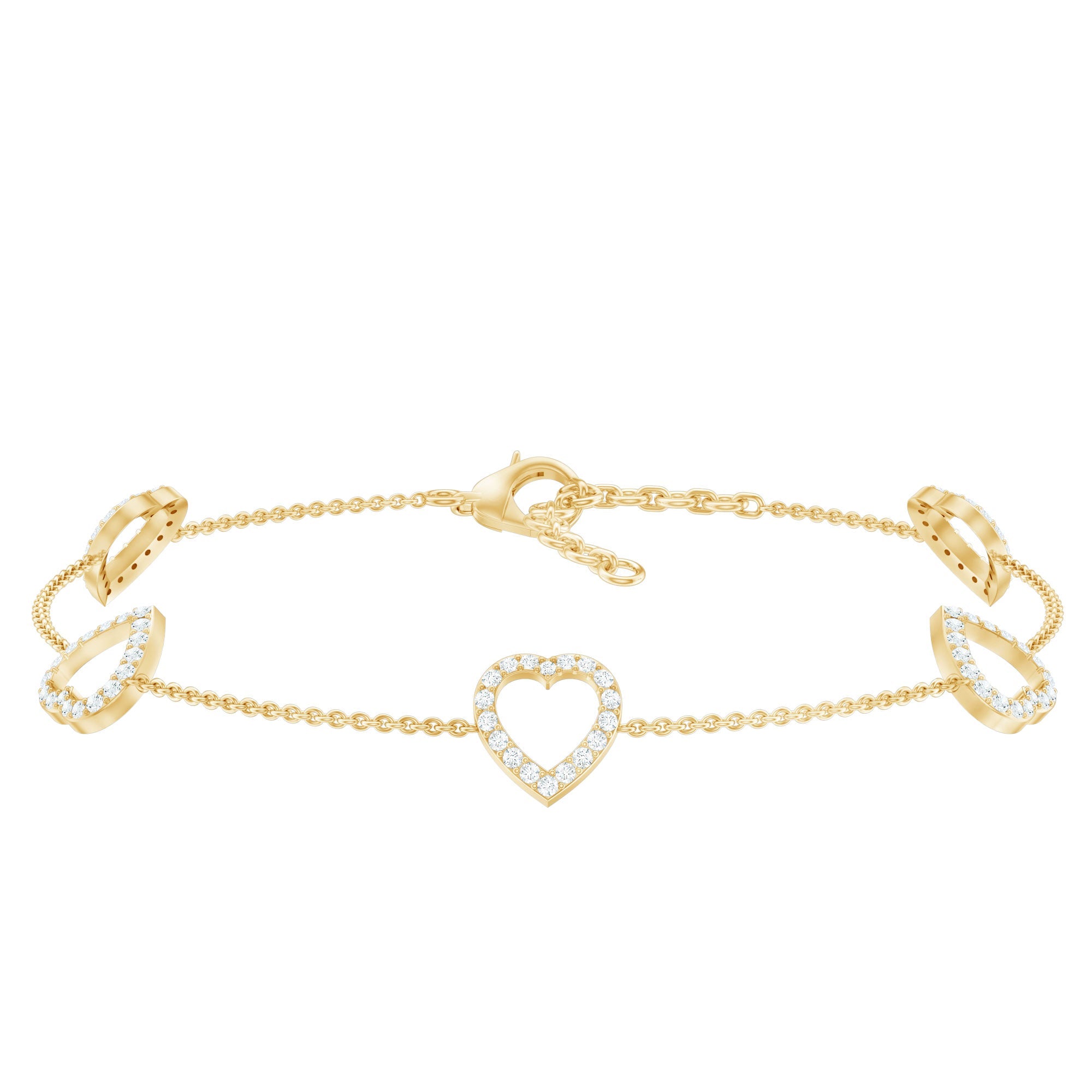 Diamond Heart Bracelet - Certified Prong Setting Chain With Round Brilliant Diamonds