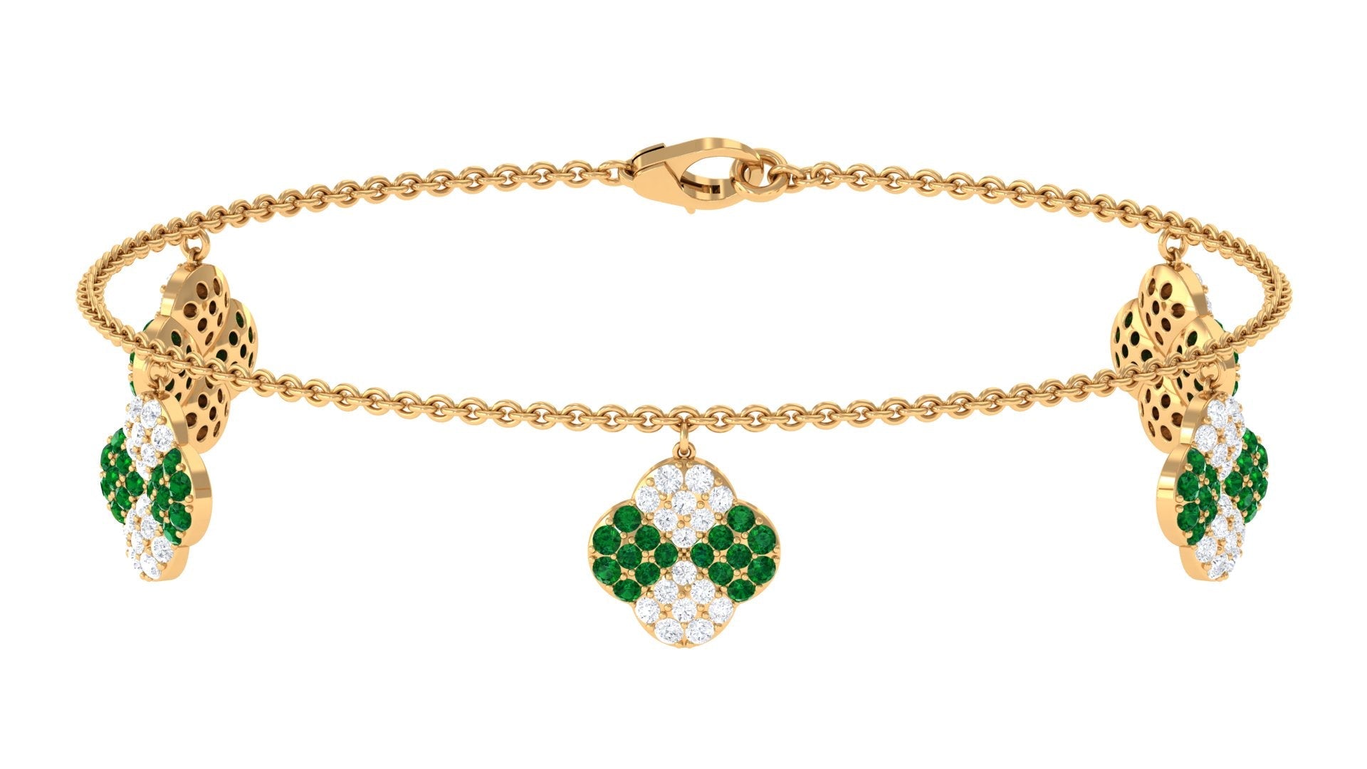 Lab Grown Emerald Bracelet – Delicate Flower Charm Chain with Moissanite Jewelry