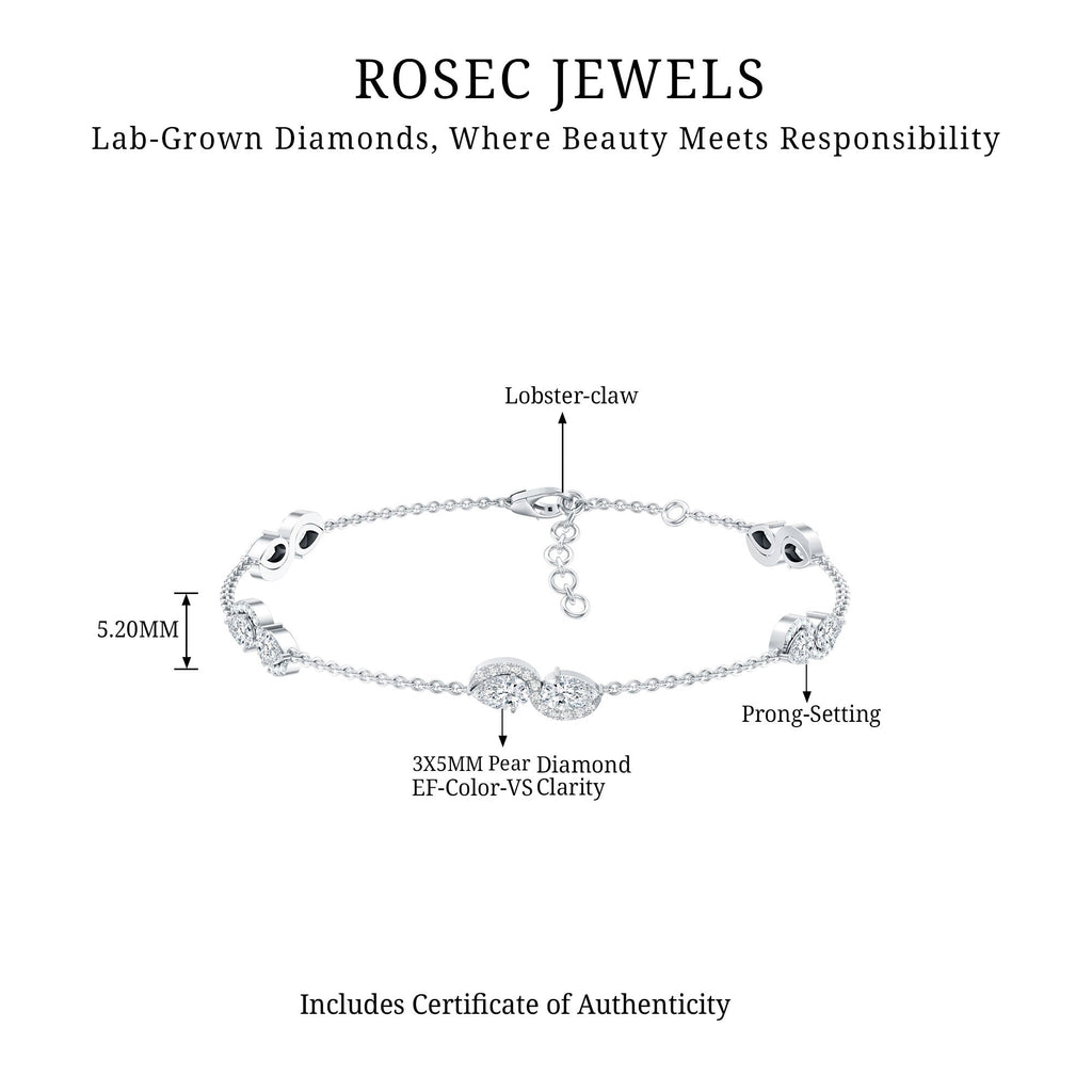 Lab Grown Diamond Bracelet – Classic Diamond Station Chain With Pear Shape Diamonds