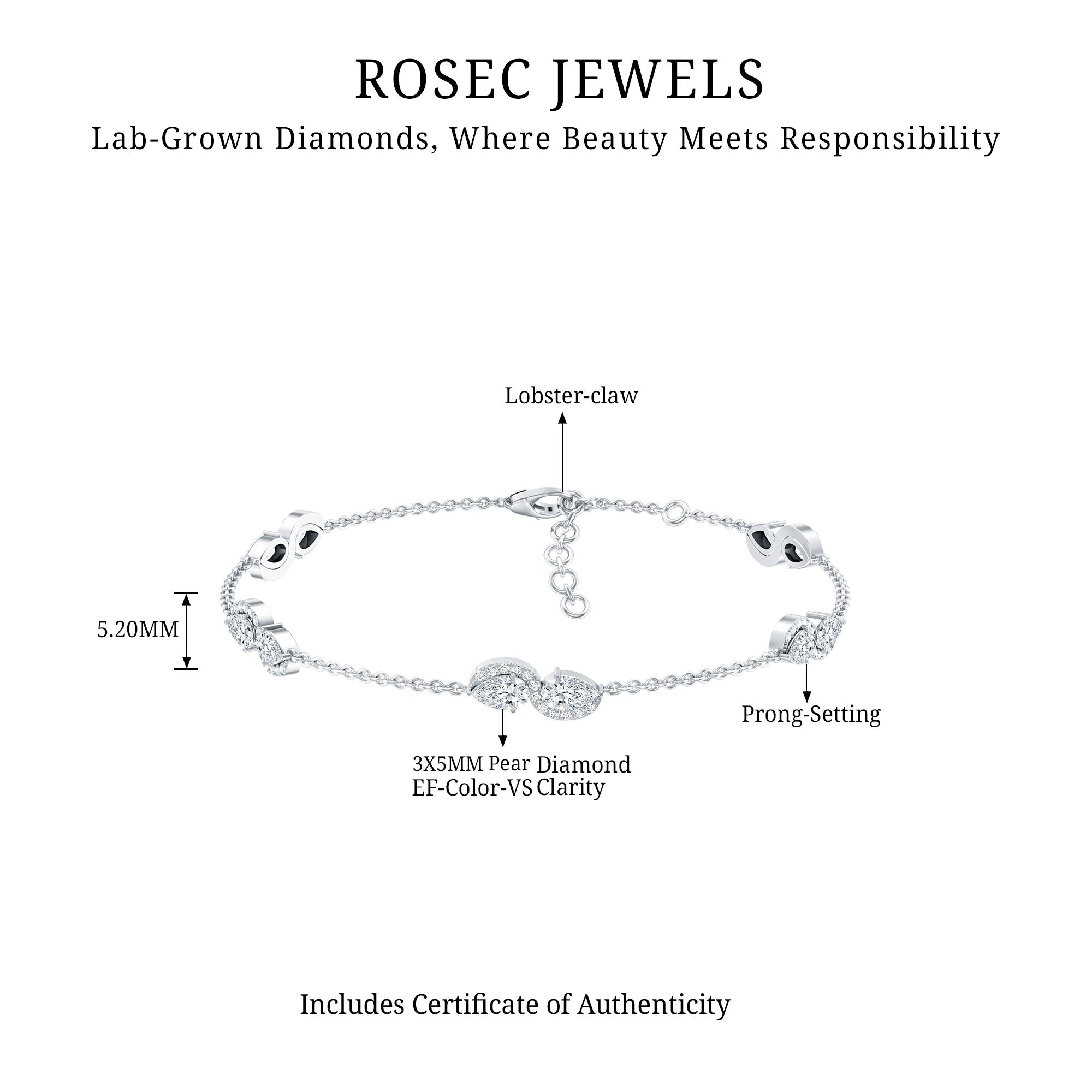 Lab Grown Diamond Bracelet – Classic Diamond Station Chain With Pear Shape Diamonds