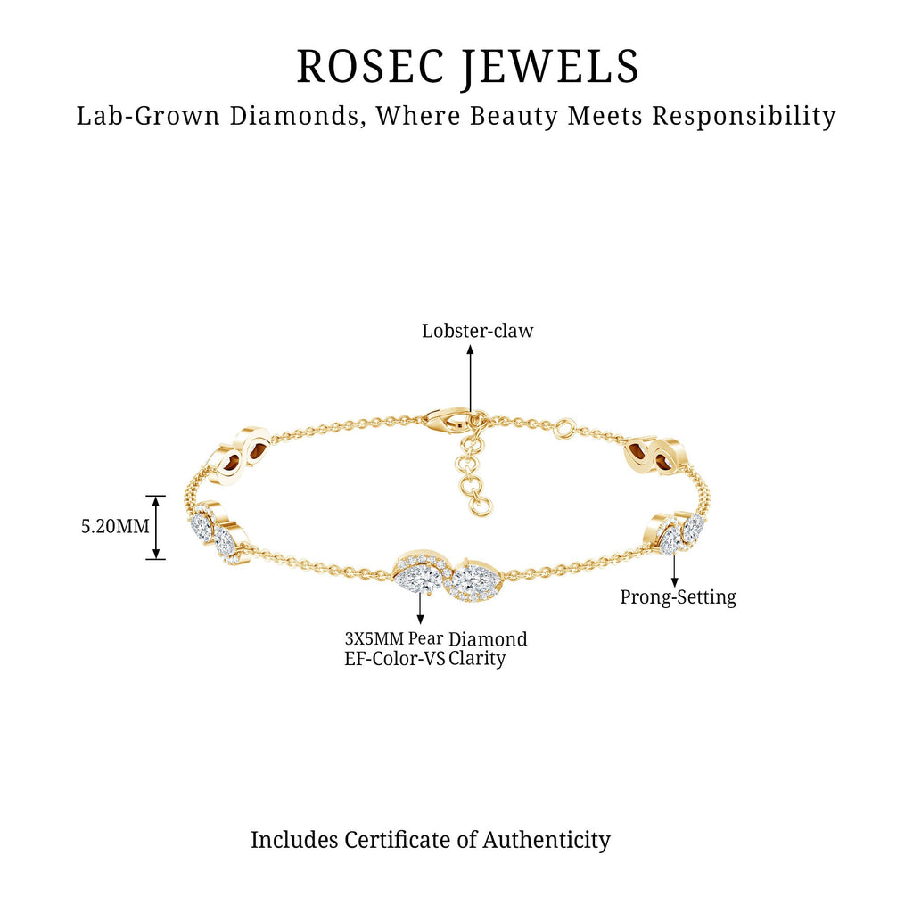 Lab Grown Diamond Bracelet – Classic Diamond Station Chain With Pear Shape Diamonds