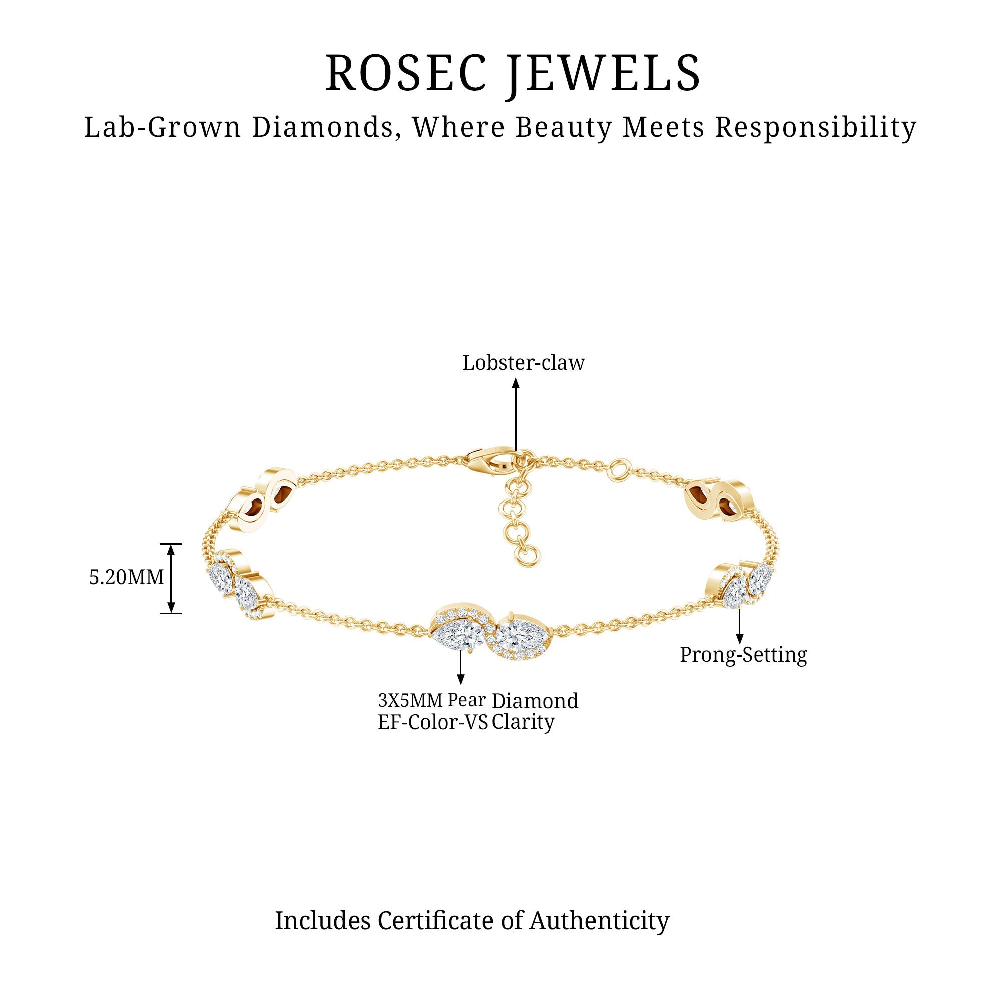 Lab Grown Diamond Bracelet – Classic Diamond Station Chain With Pear Shape Diamonds