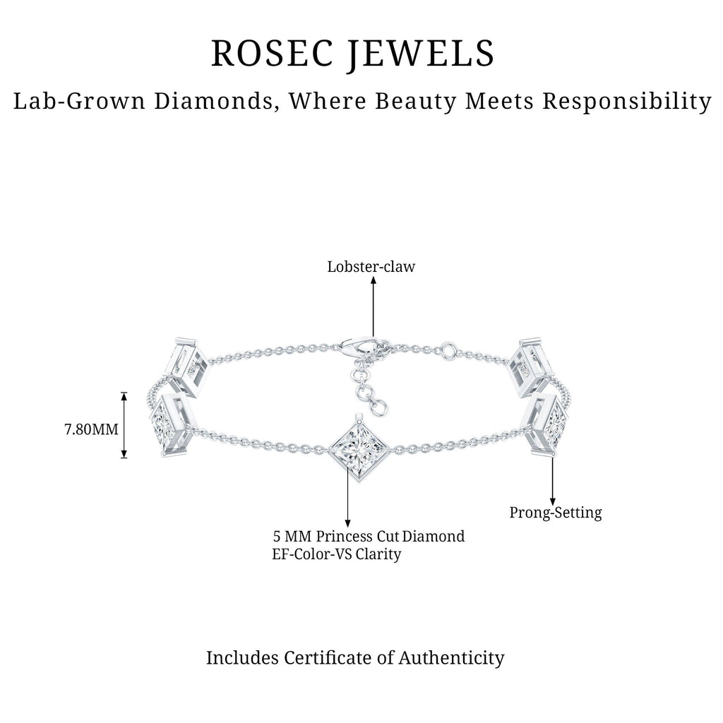 Princess Cut Bracelet – Lab Grown Diamonds 4 Carat Minimalist Diamond Chain