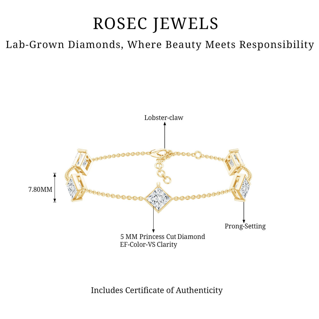 Princess Cut Bracelet – Lab Grown Diamonds 4 Carat Minimalist Diamond Chain