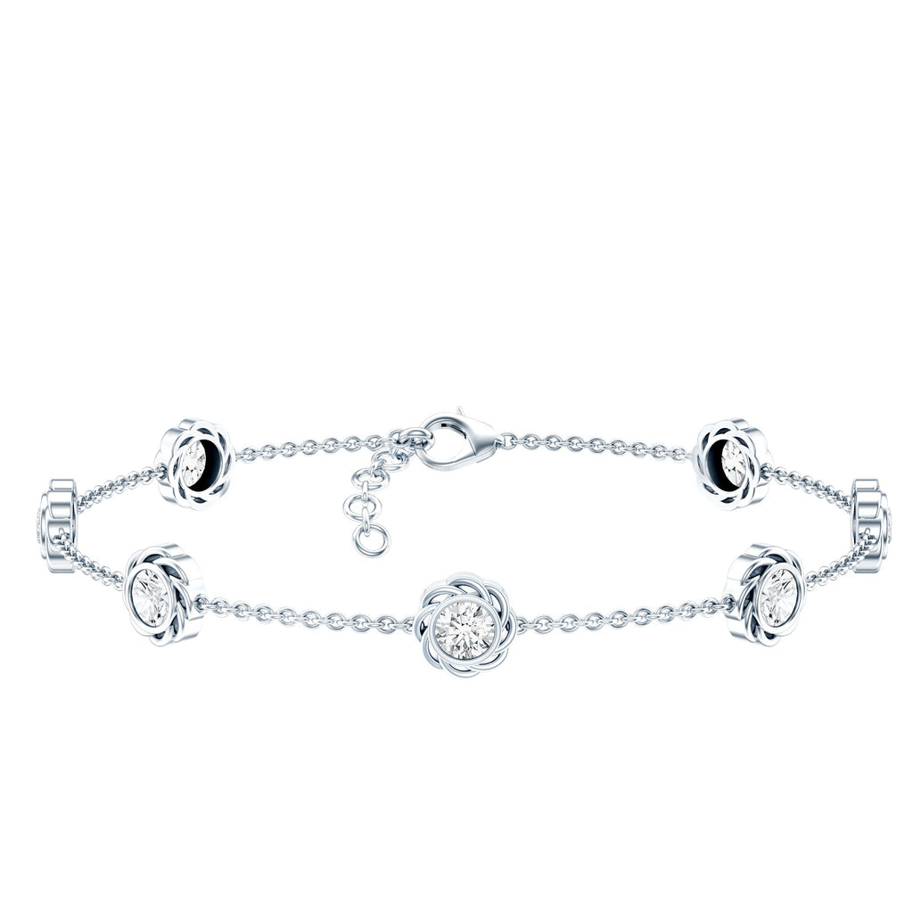 Lab Grown Diamond Bracelet – Delicate Floral Flower Station Chain Jewelry