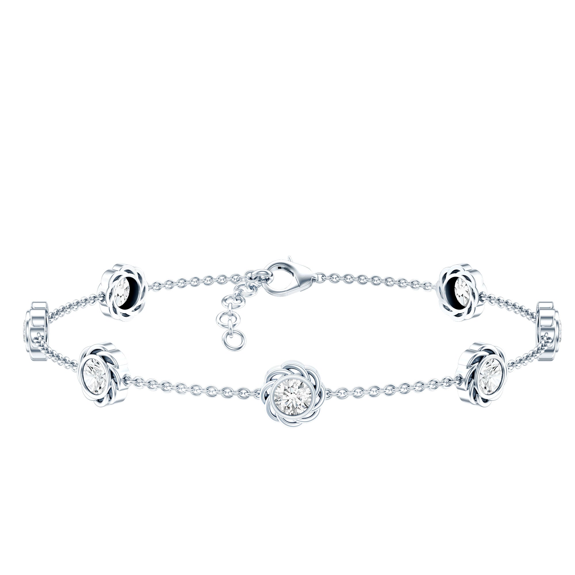 Lab Grown Diamond Bracelet – Delicate Floral Flower Station Chain Jewelry