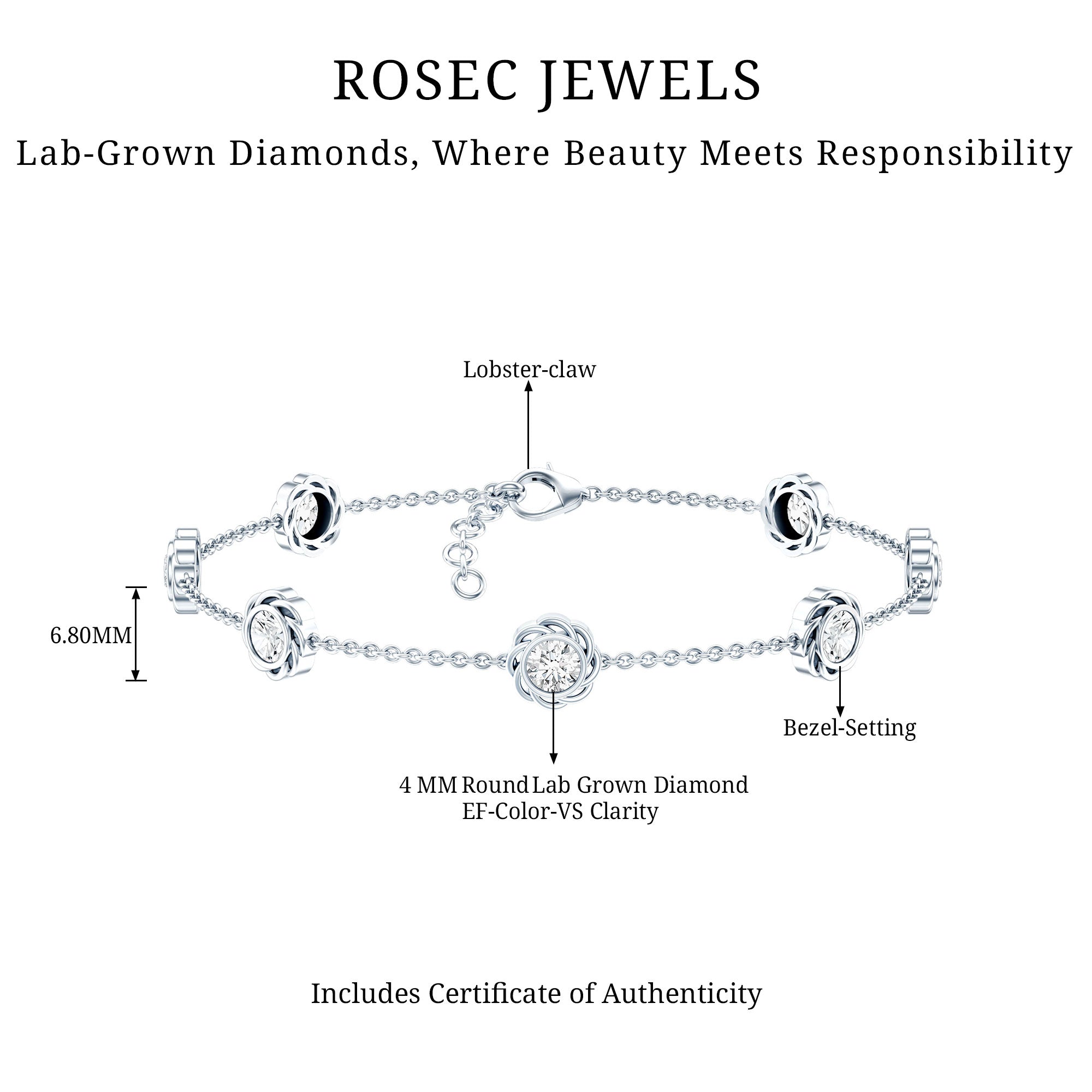 Lab Grown Diamond Bracelet – Delicate Floral Flower Station Chain Jewelry
