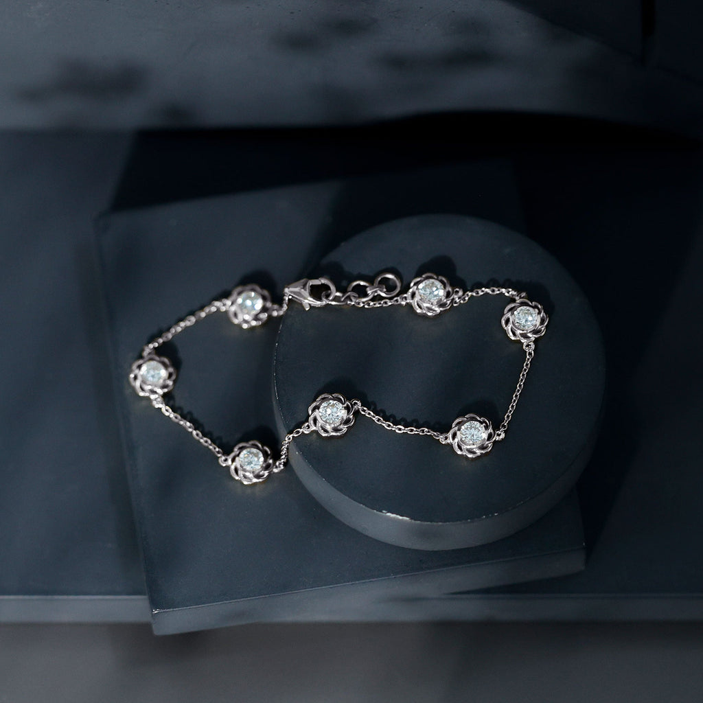 Lab Grown Diamond Bracelet – Delicate Floral Flower Station Chain Jewelry