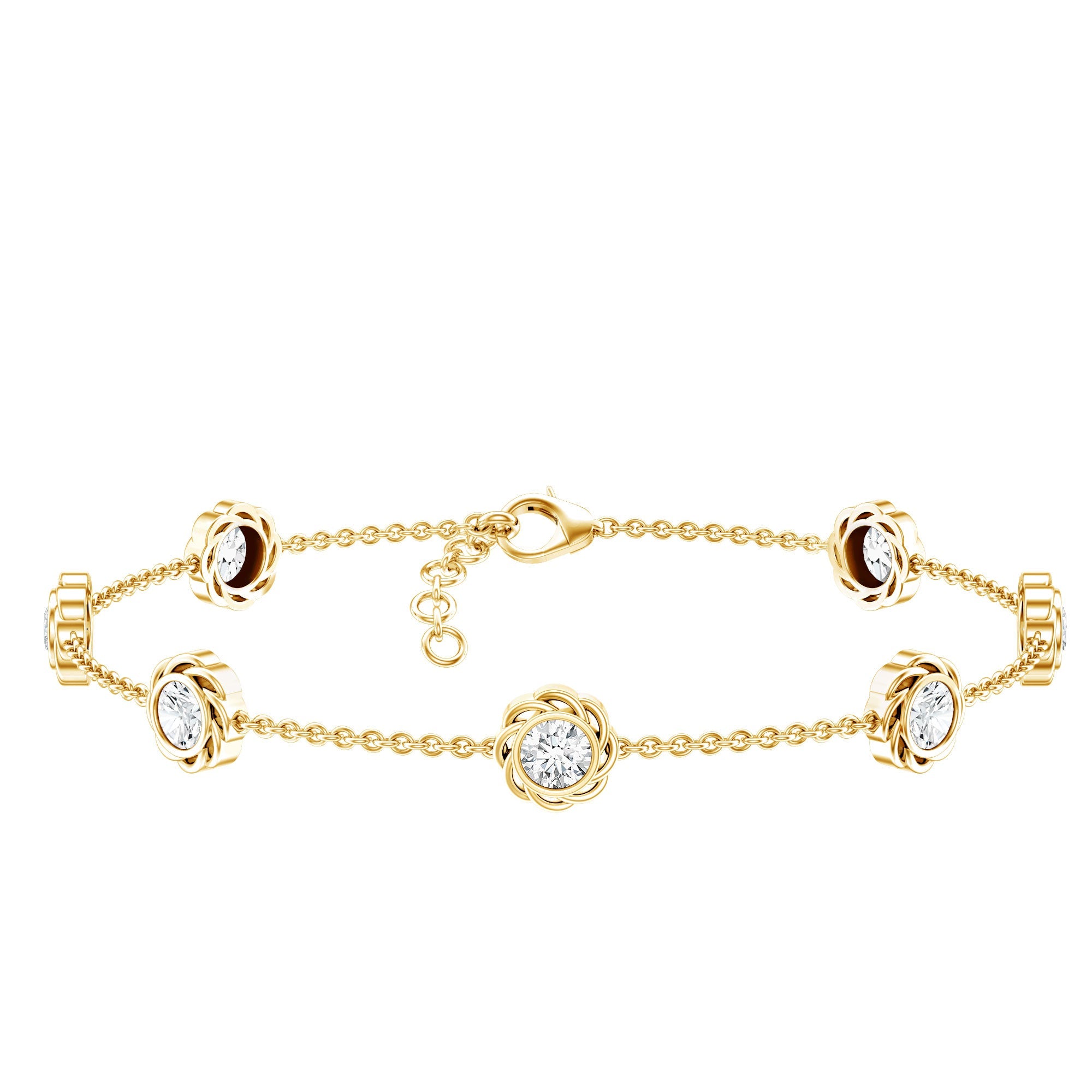 Lab Grown Diamond Bracelet – Delicate Floral Flower Station Chain Jewelry