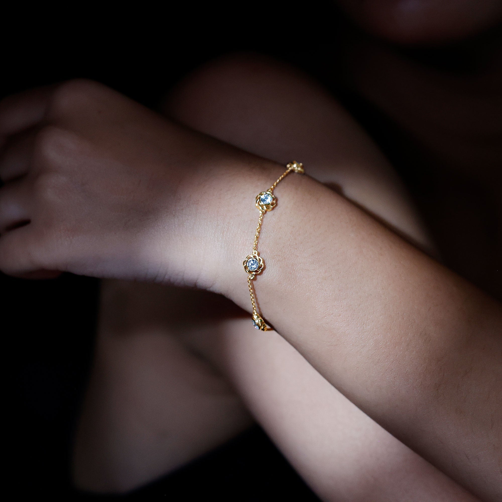 Lab Grown Diamond Bracelet – Delicate Floral Flower Station Chain Jewelry