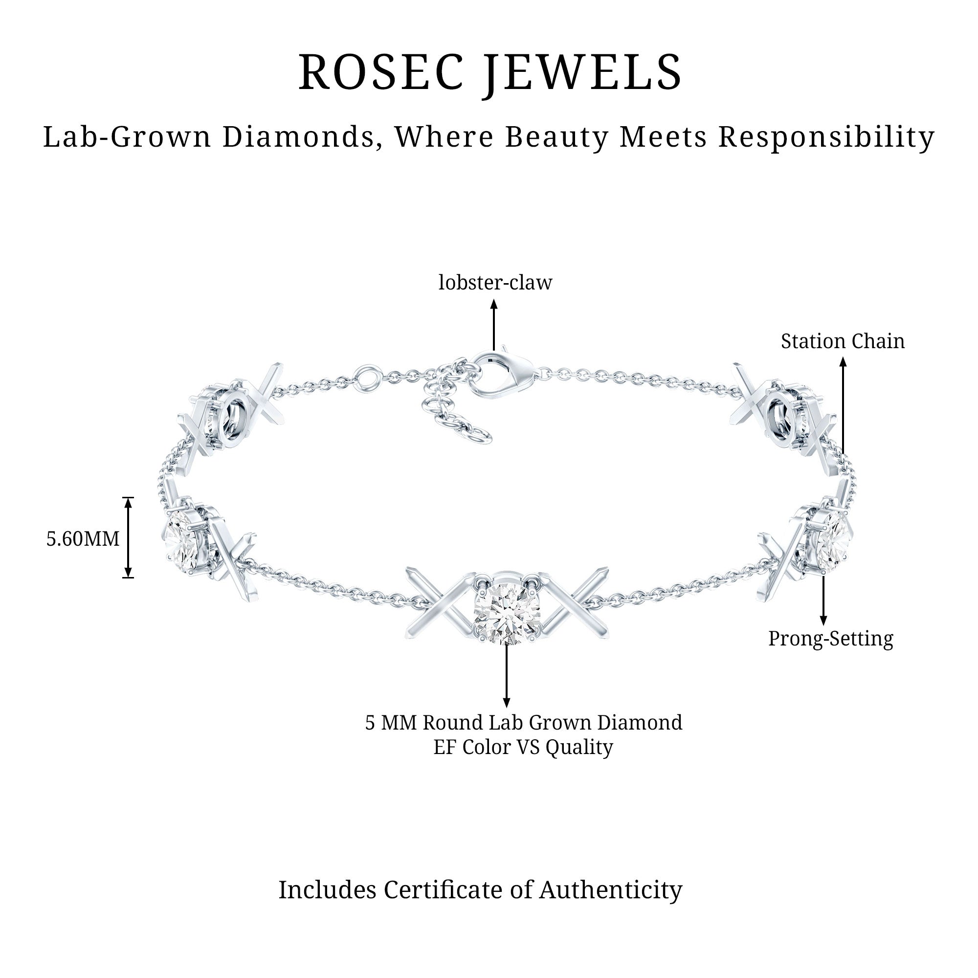 Lab Grown Diamond Bracelet – Round Cut Bridal Chain with Prong Setting