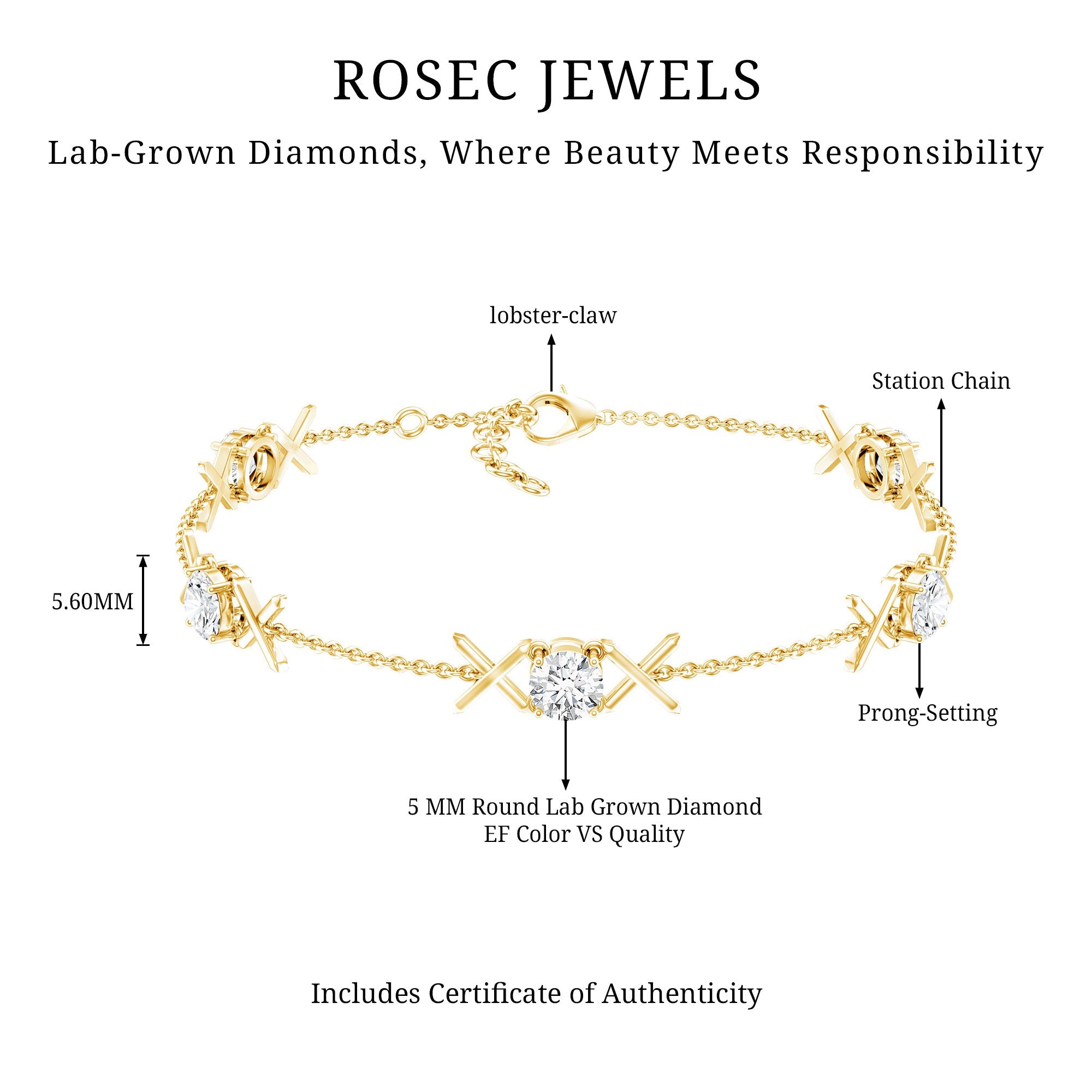 Lab Grown Diamond Bracelet – Round Cut Bridal Chain with Prong Setting