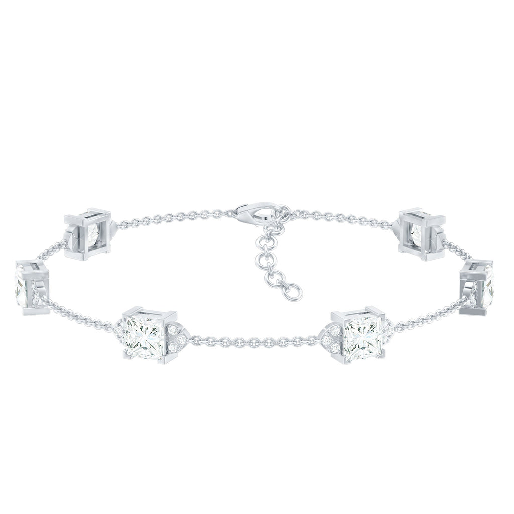 Lab Grown Diamond Bracelet – Princess Cut Diamonds Art Deco Station Chain Design