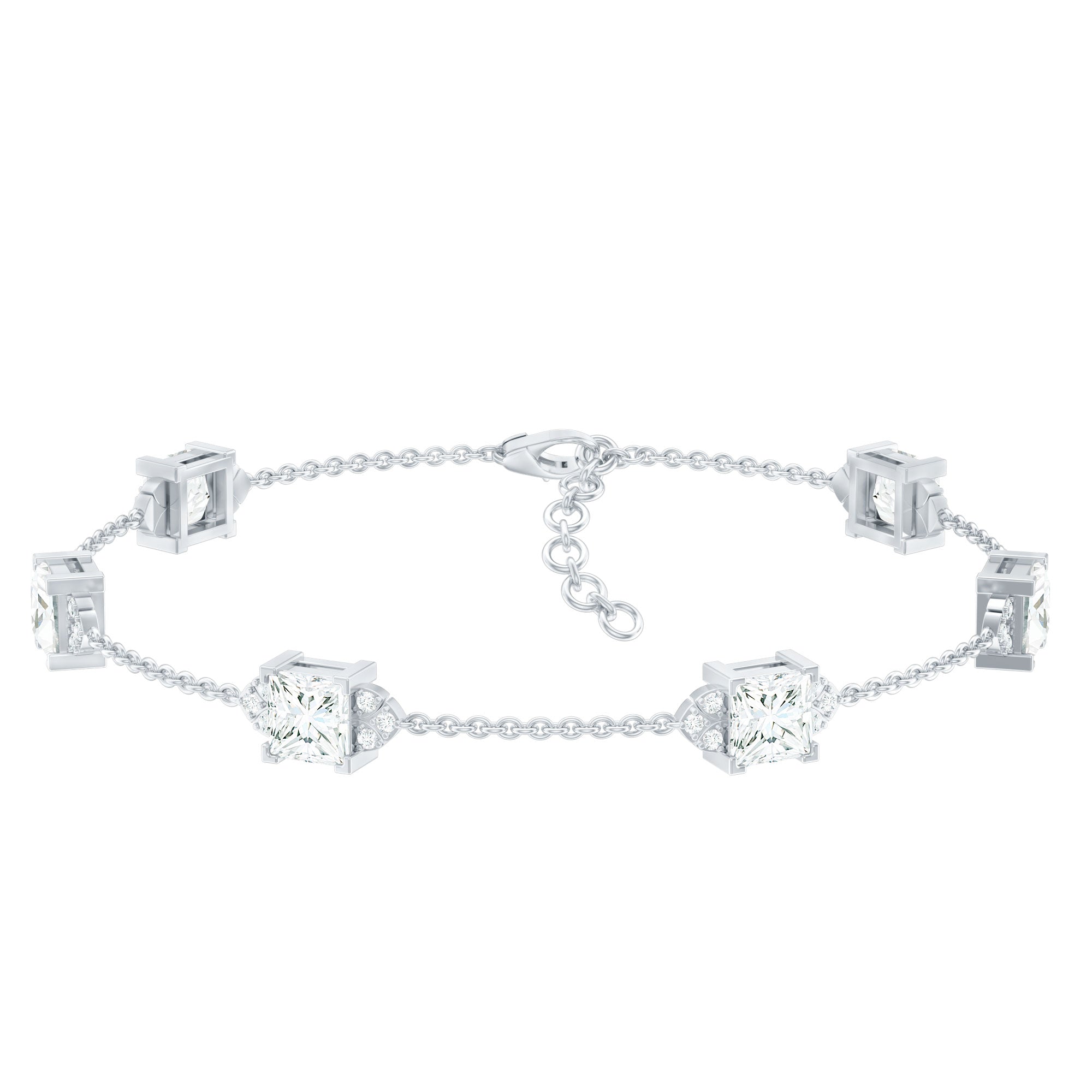 Lab Grown Diamond Bracelet – Princess Cut Diamonds Art Deco Station Chain Design