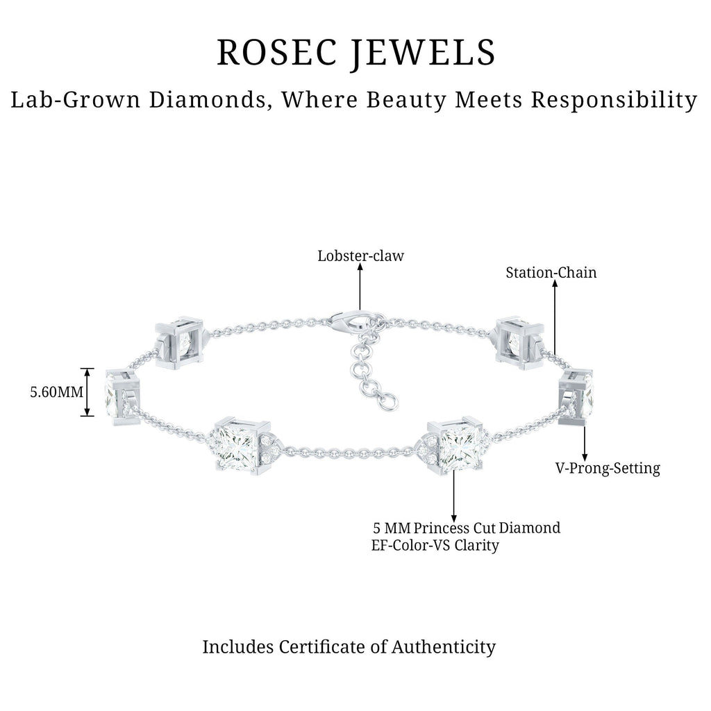 Lab Grown Diamond Bracelet – Princess Cut Diamonds Art Deco Station Chain Design