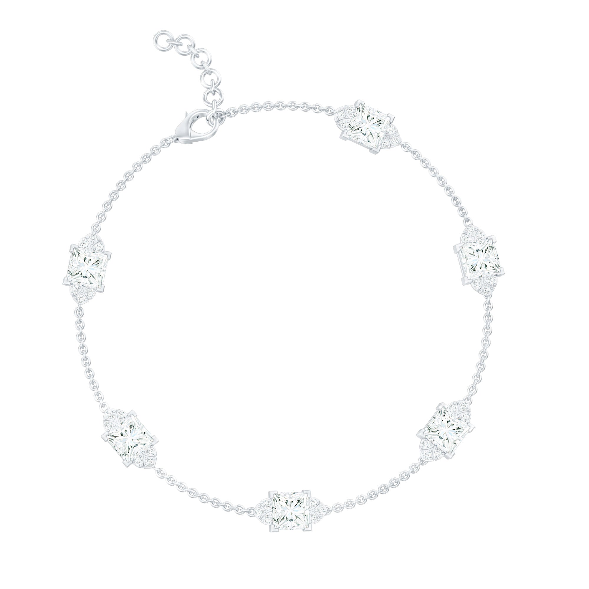Lab Grown Diamond Bracelet – Princess Cut Diamonds Art Deco Station Chain Design