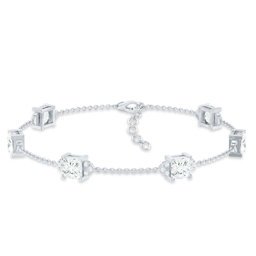 Lab Grown Diamond Bracelet – Princess Cut Diamonds Art Deco Station Chain Design