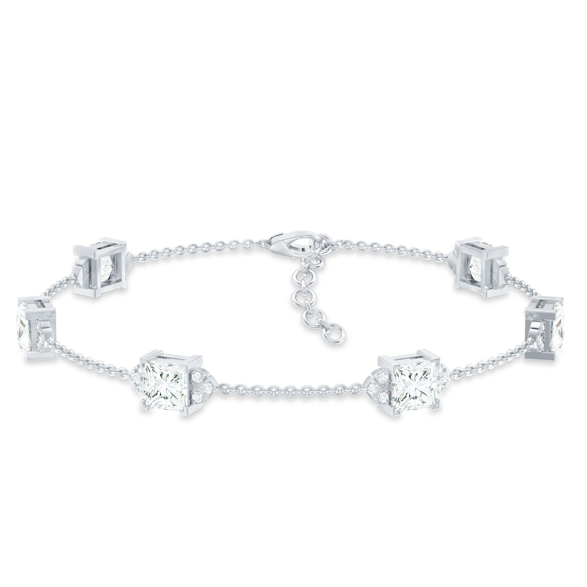 Lab Grown Diamond Bracelet – Princess Cut Diamonds Art Deco Station Chain Design