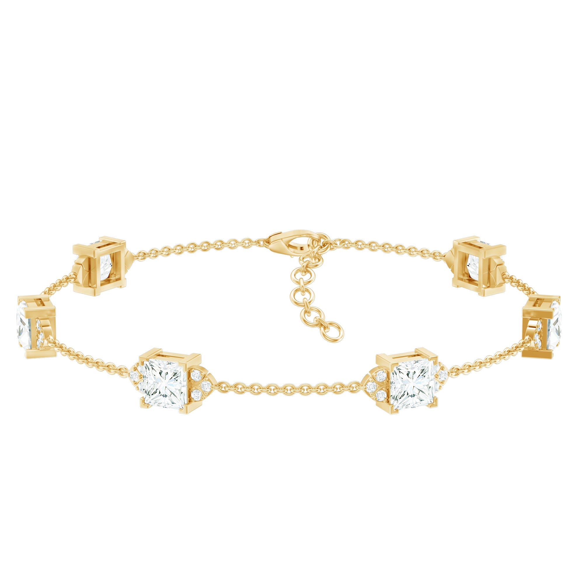 Lab Grown Diamond Bracelet – Princess Cut Diamonds Art Deco Station Chain Design