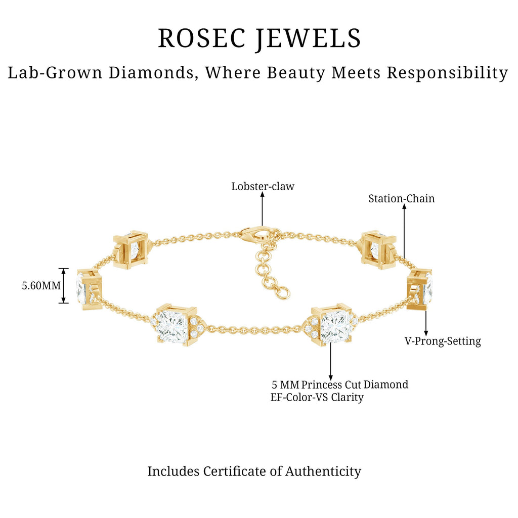 Lab Grown Diamond Bracelet – Princess Cut Diamonds Art Deco Station Chain Design