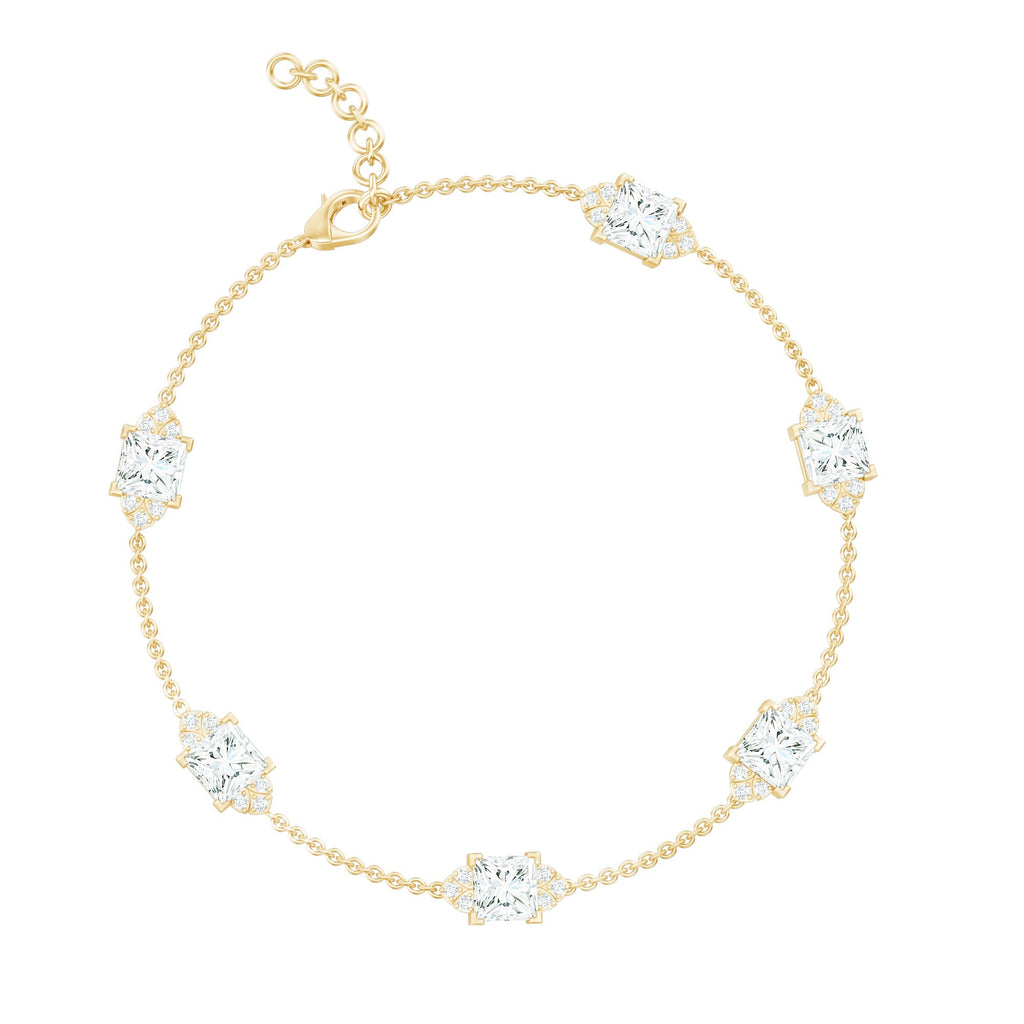 Lab Grown Diamond Bracelet – Princess Cut Diamonds Art Deco Station Chain Design