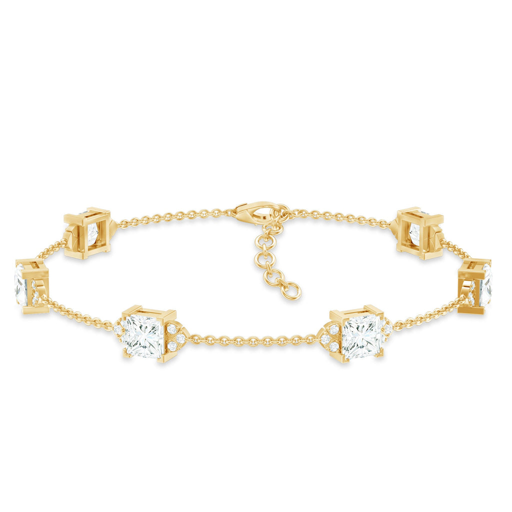Lab Grown Diamond Bracelet – Princess Cut Diamonds Art Deco Station Chain Design