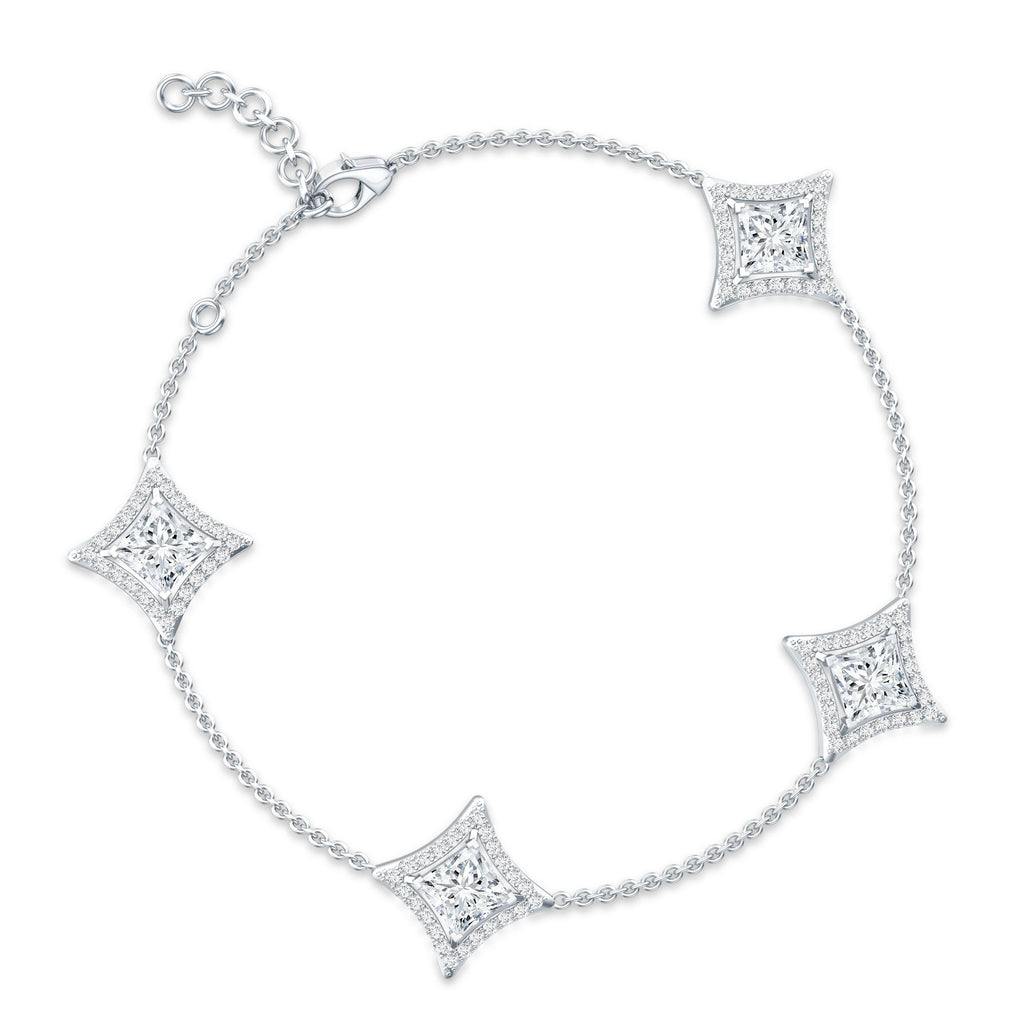 Lab Grown Diamond Bracelet - Princess Cut Diamonds, Halo Setting & Station Chain Design
