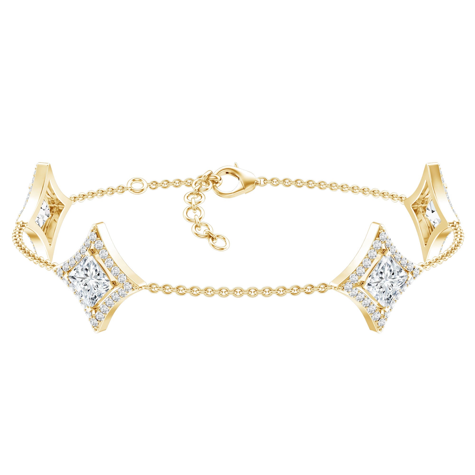 Lab Grown Diamond Bracelet - Princess Cut Diamonds, Halo Setting & Station Chain Design