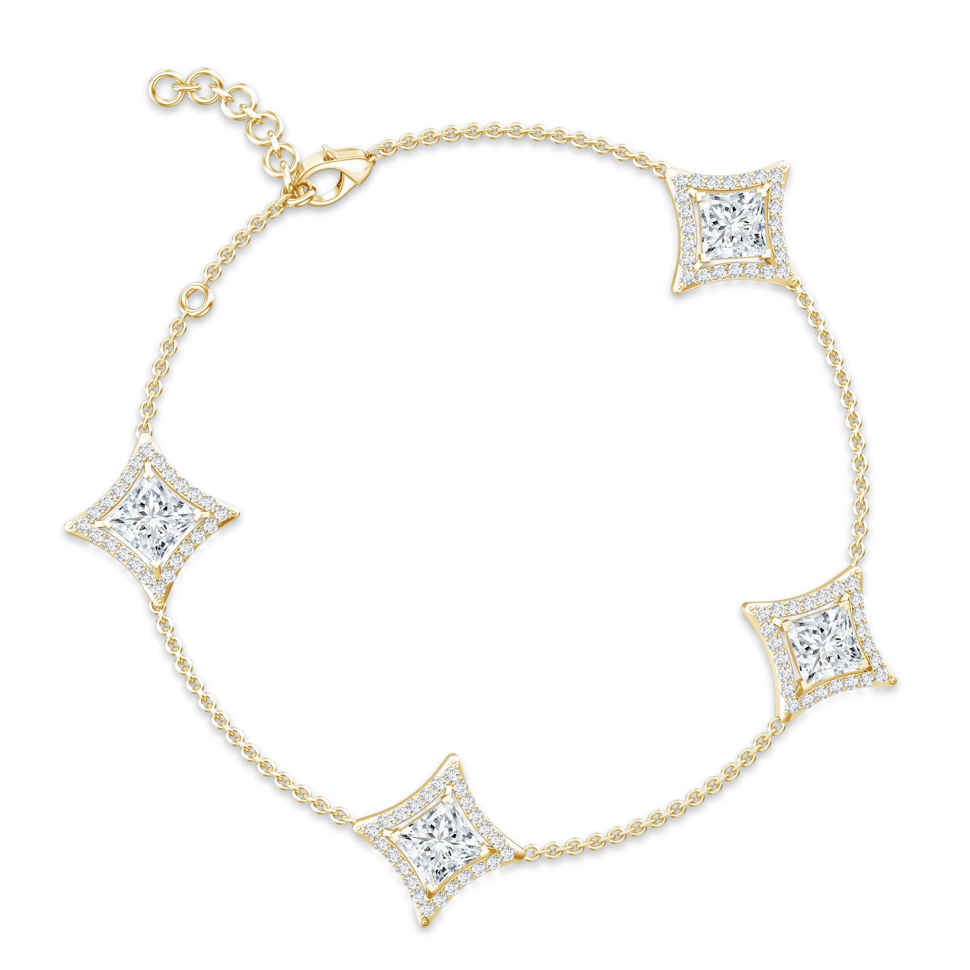 Lab Grown Diamond Bracelet - Princess Cut Diamonds, Halo Setting & Station Chain Design