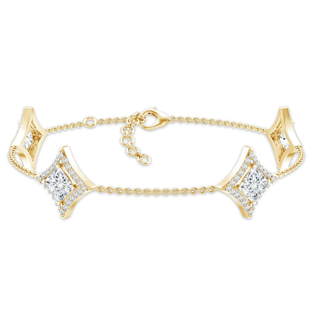 Lab Grown Diamond Bracelet - Princess Cut Diamonds, Halo Setting & Station Chain Design