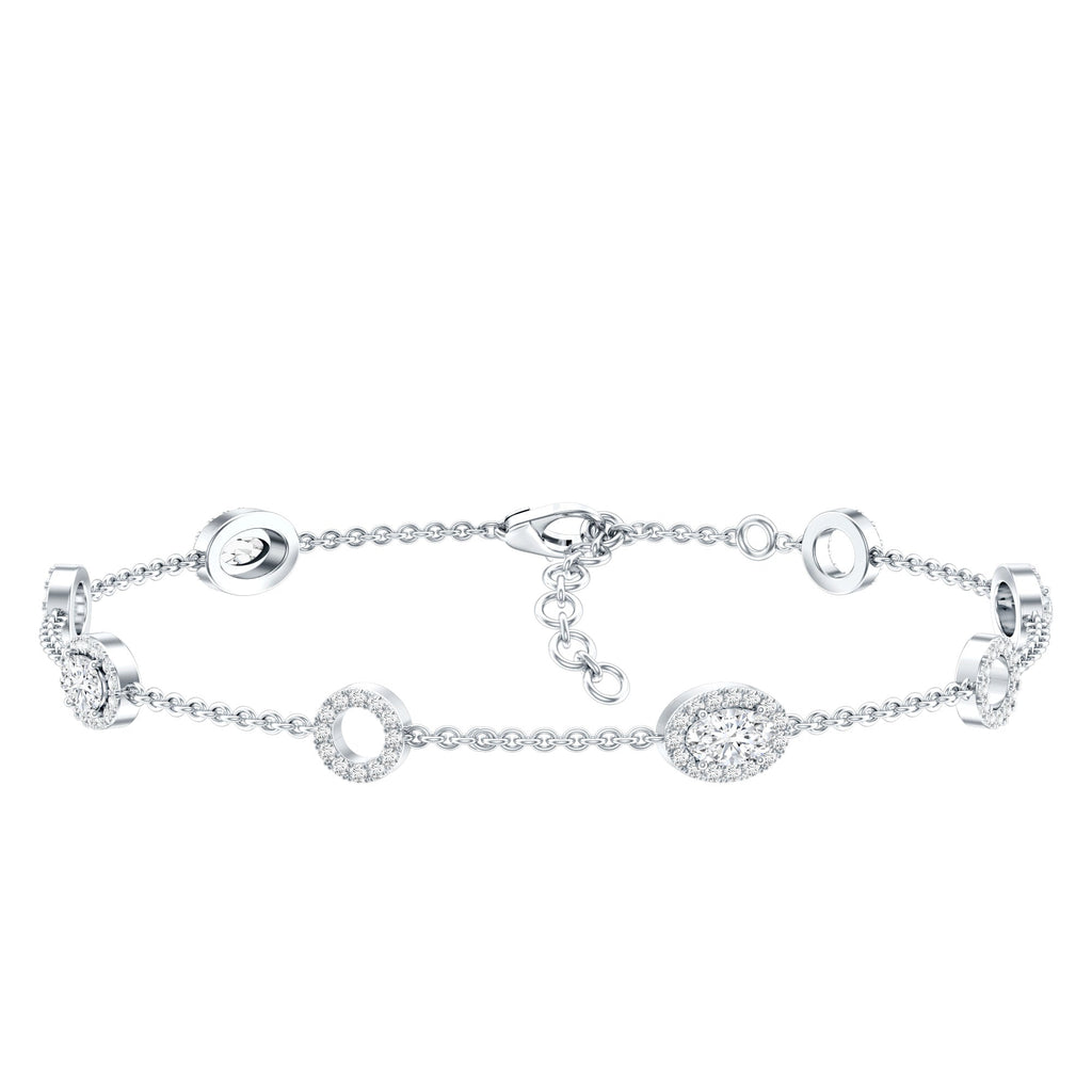 Lab Grown Diamond Bracelet - Bridal Station Chain With Halo Oval Diamonds EF-VS Quality