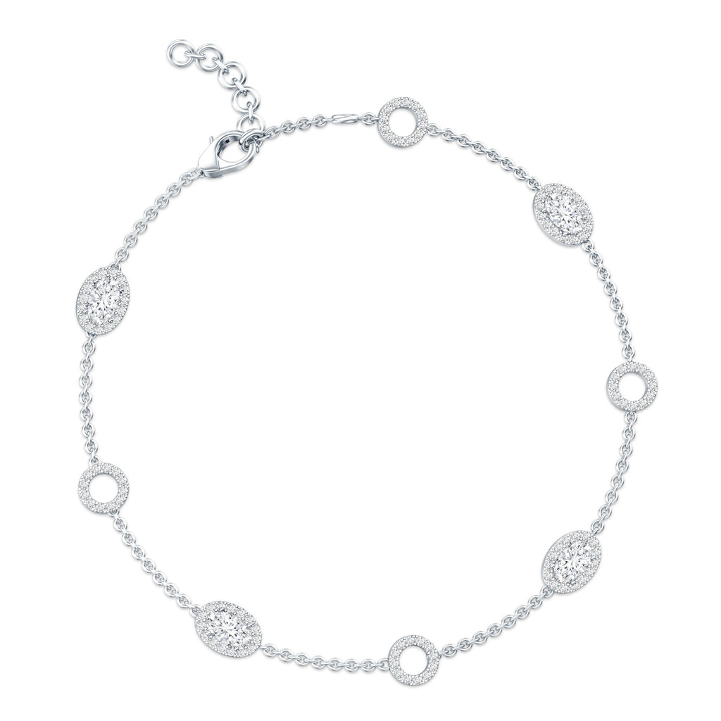 Lab Grown Diamond Bracelet - Bridal Station Chain With Halo Oval Diamonds EF-VS Quality