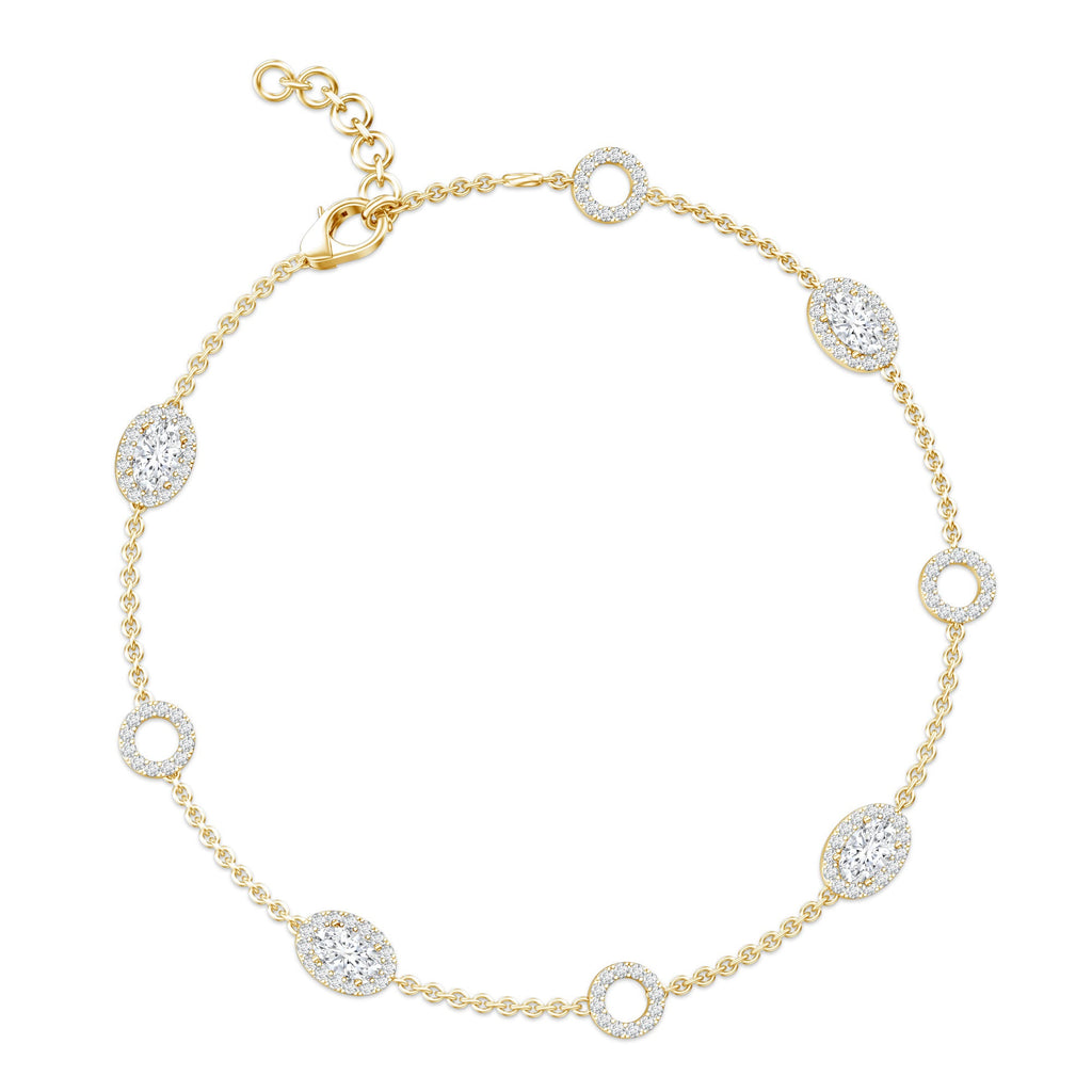 Lab Grown Diamond Bracelet - Bridal Station Chain With Halo Oval Diamonds EF-VS Quality