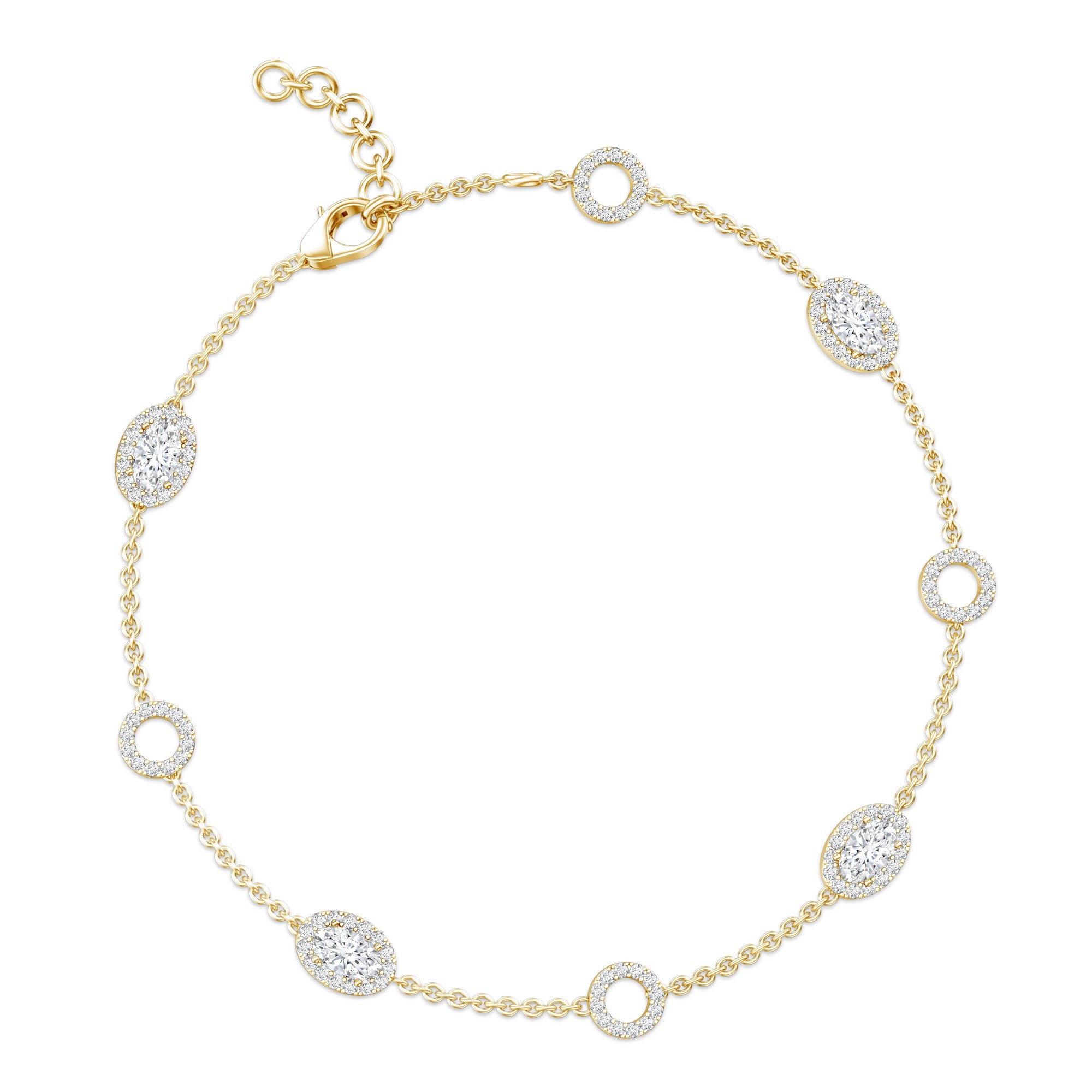 Lab Grown Diamond Bracelet - Bridal Station Chain With Halo Oval Diamonds EF-VS Quality