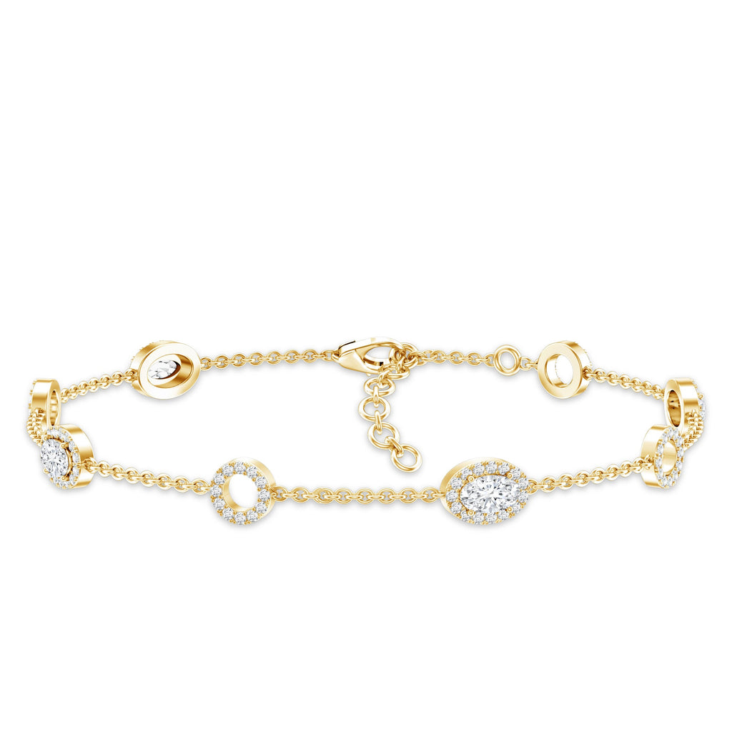 Lab Grown Diamond Bracelet - Bridal Station Chain With Halo Oval Diamonds EF-VS Quality