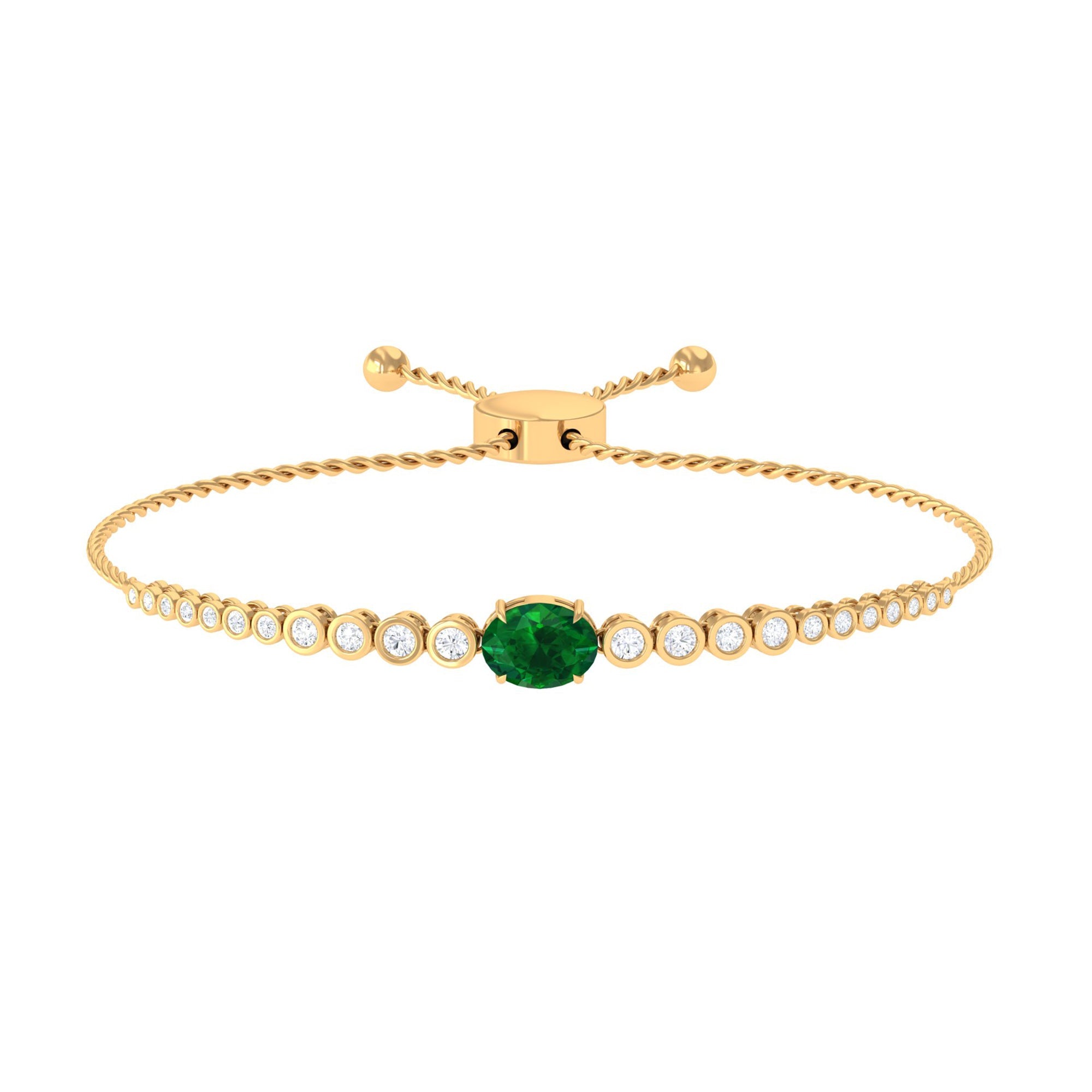 Lab Grown Emerald Bracelet – 1.2 Carat Oval Emerald Bolo Diamond Tennis