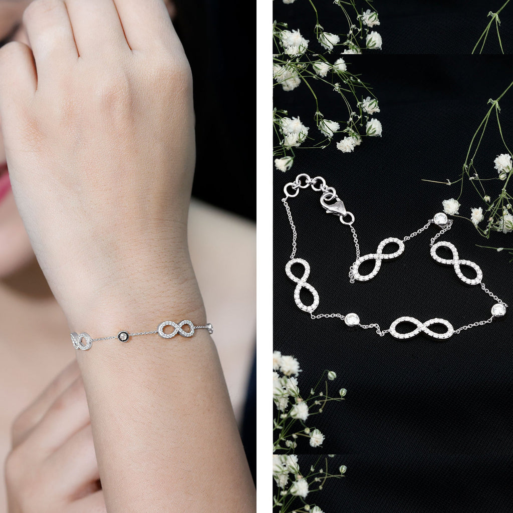 Moissanite Infinity Bracelet – D-VS1 Quality Adjustable Chain, Rose Gold