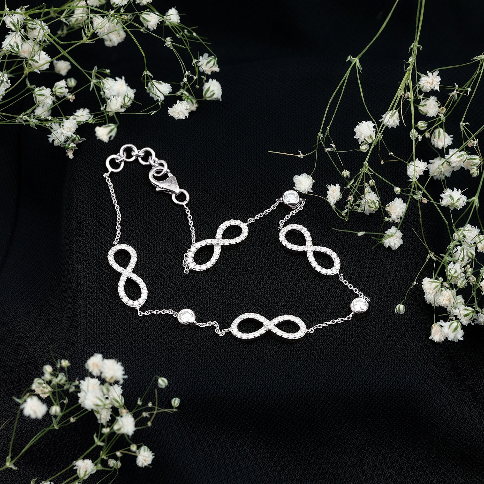 Moissanite Infinity Bracelet – D-VS1 Quality Adjustable Chain, Rose Gold