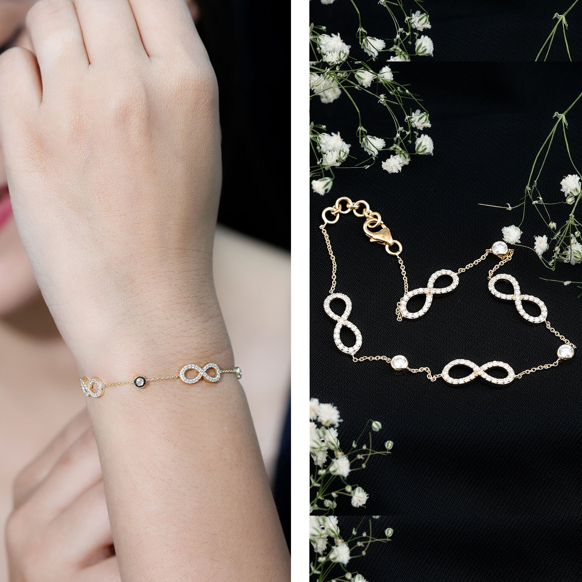 Moissanite Infinity Bracelet – D-VS1 Quality Adjustable Chain, Rose Gold