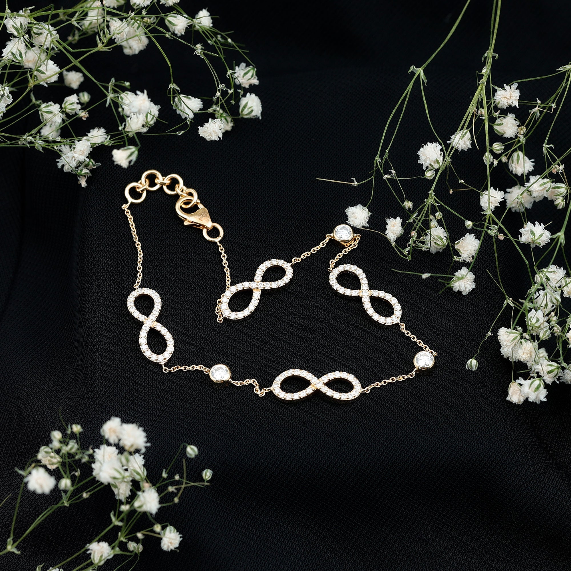 Moissanite Infinity Bracelet – D-VS1 Quality Adjustable Chain, Rose Gold