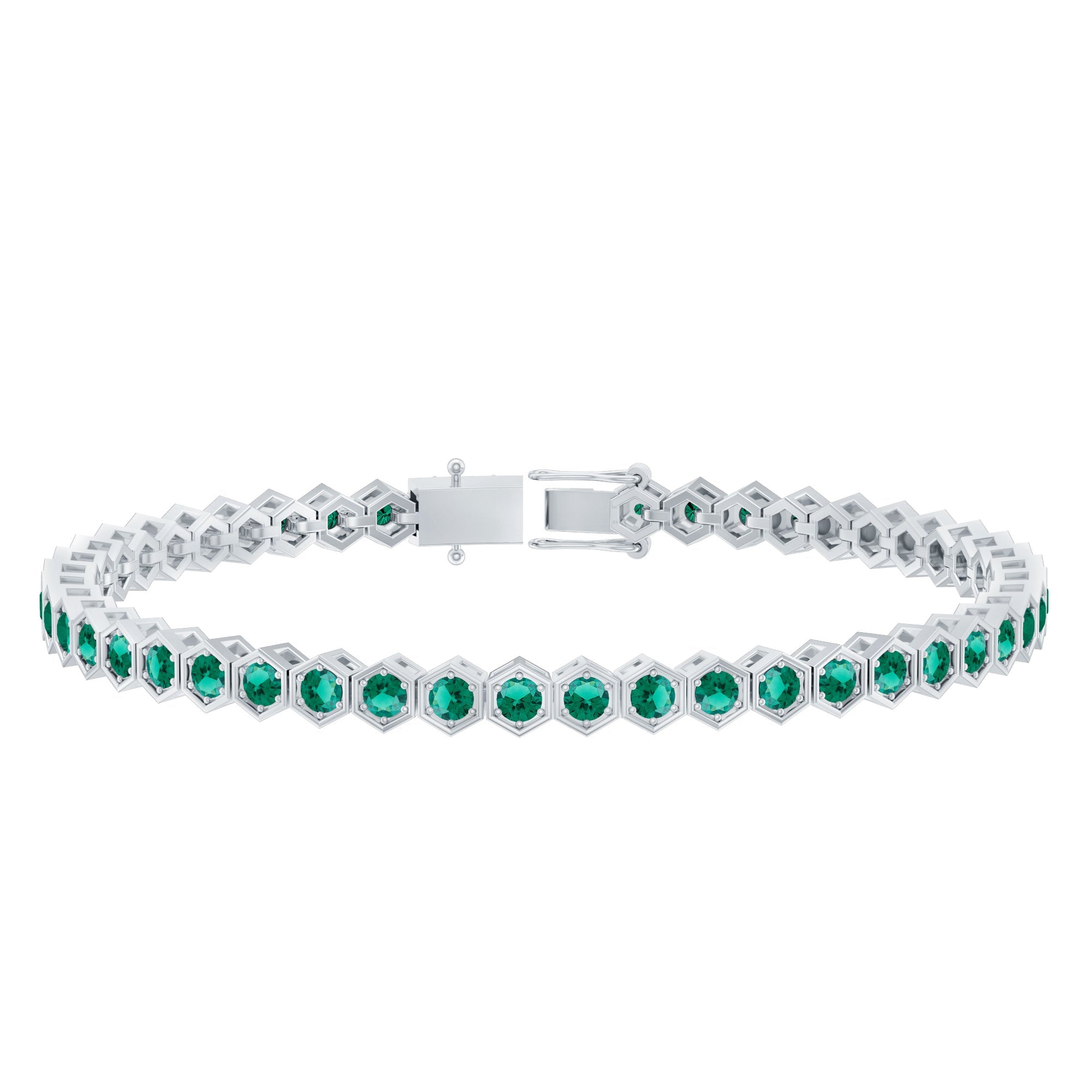 Lab Grown Emerald Bracelet – Hexagon Frame Tennis Bracelet with AAAA Quality Emeralds