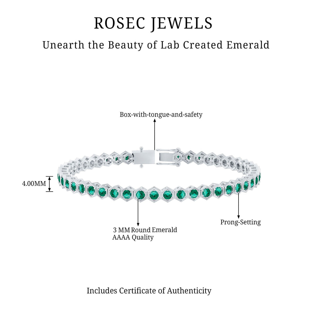 Lab Grown Emerald Bracelet – Hexagon Frame Tennis Bracelet with AAAA Quality Emeralds