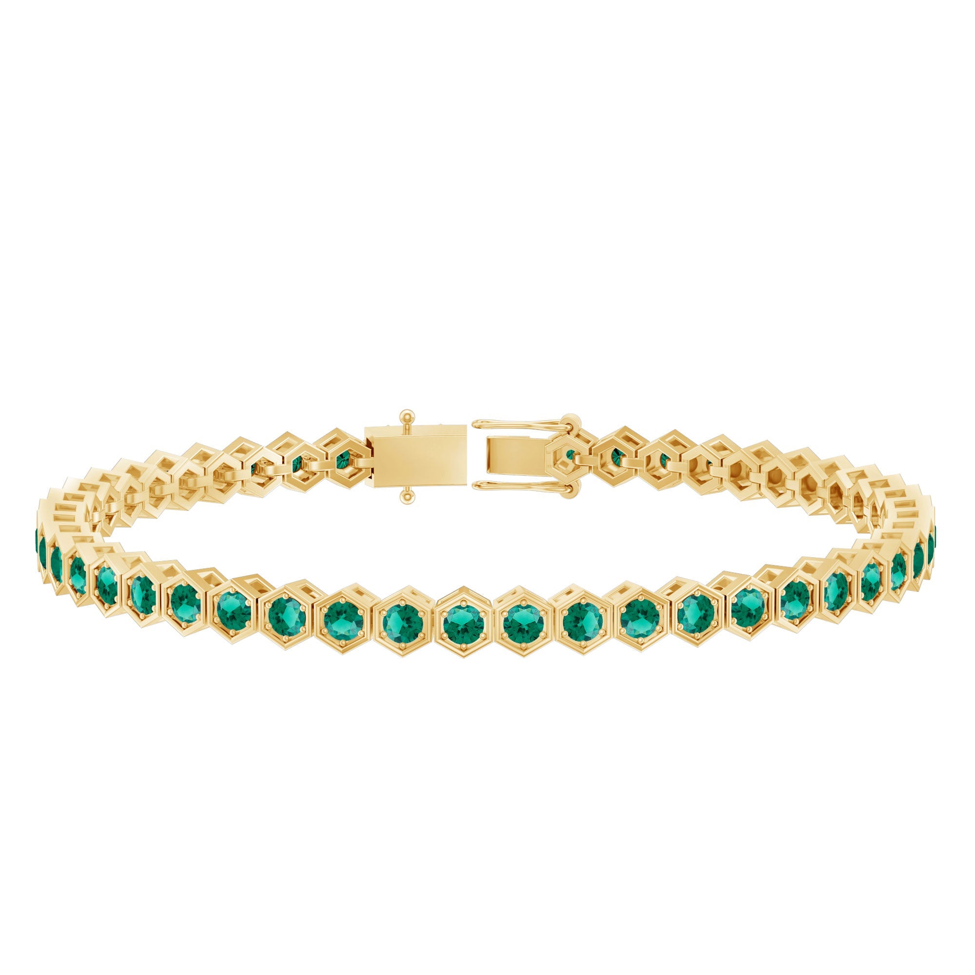 Lab Grown Emerald Bracelet – Hexagon Frame Tennis Bracelet with AAAA Quality Emeralds