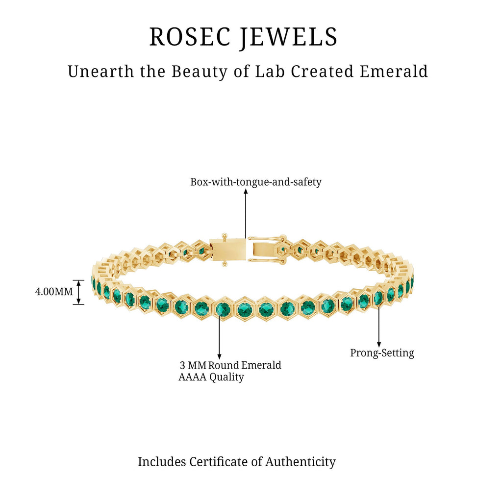 Lab Grown Emerald Bracelet – Hexagon Frame Tennis Bracelet with AAAA Quality Emeralds