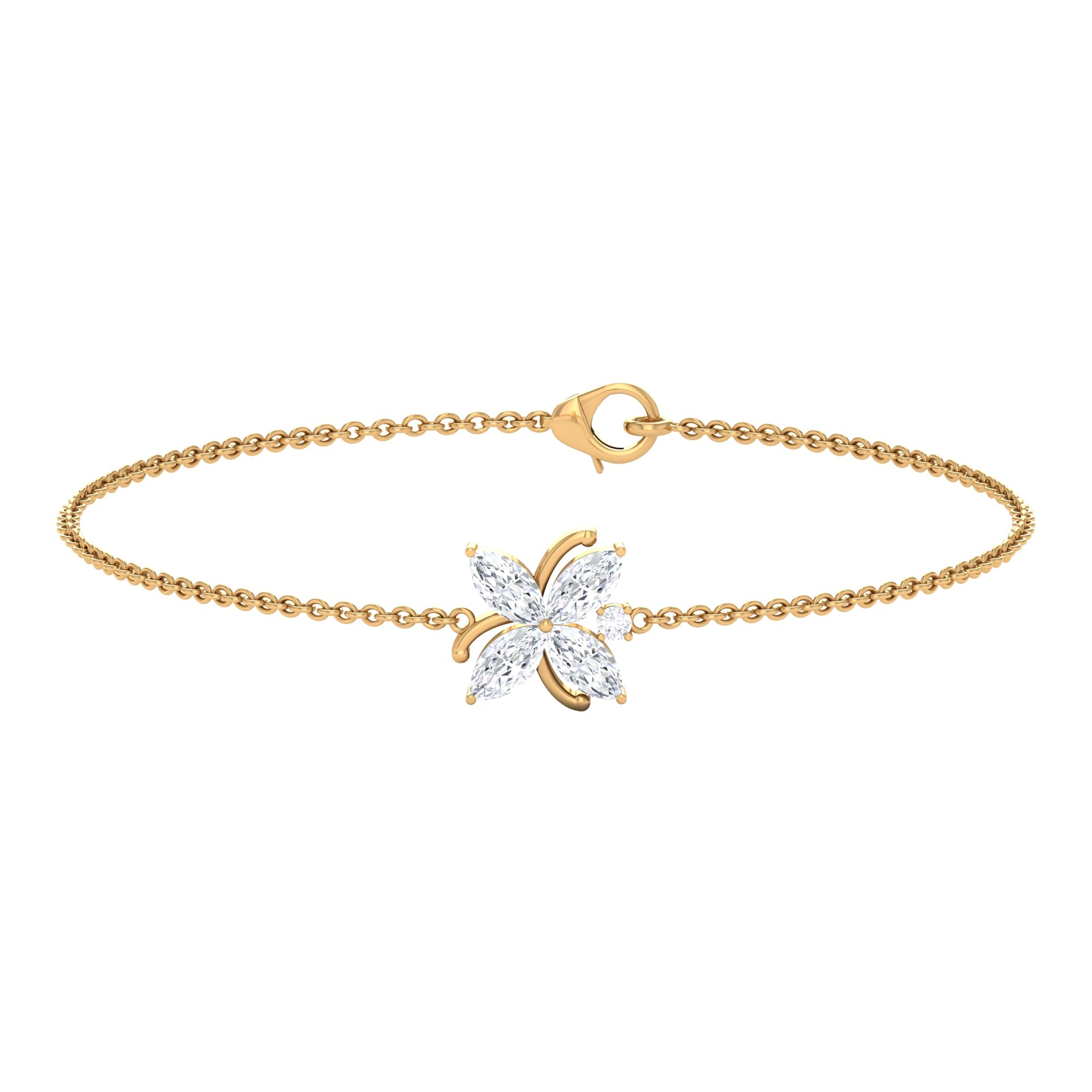 Moissanite Flower Bracelet – Delicate Floral Chain With Marquise Stones