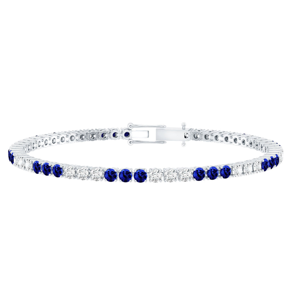 Prong Set Lab Grown Diamond Sapphire Eternity Tennis Bracelet