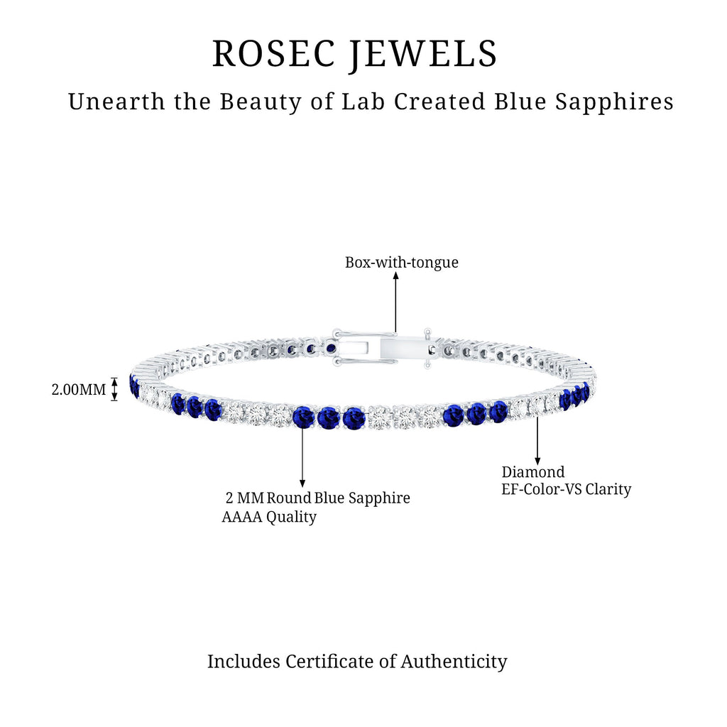 Prong Set Lab Grown Diamond Sapphire Eternity Tennis Bracelet